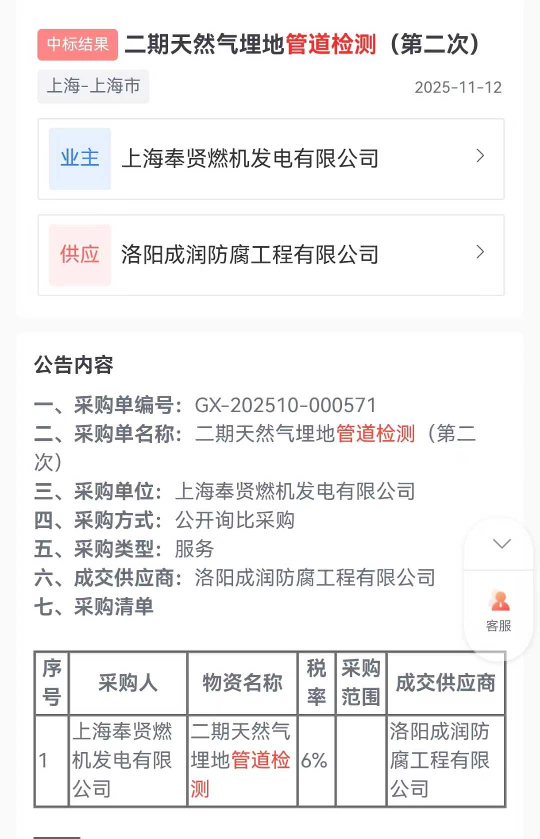 中标喜讯：成润防腐中标二期天然气埋地管道检测